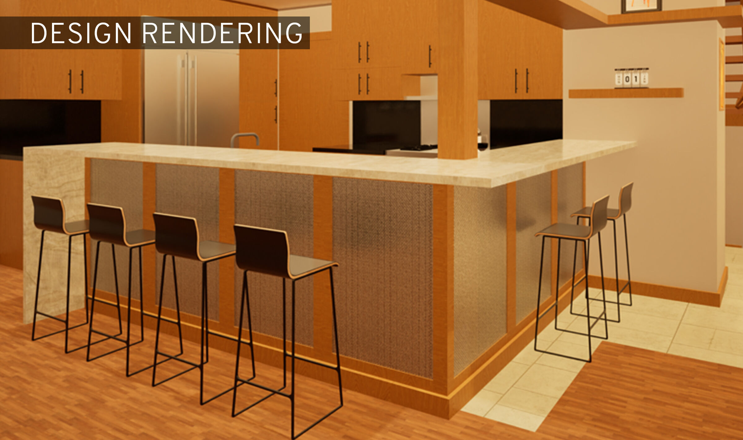 This design rendering of the bar remodel highlights how M33-2 architectural wire mesh transformed the space into a sophisticated entertainment destination.