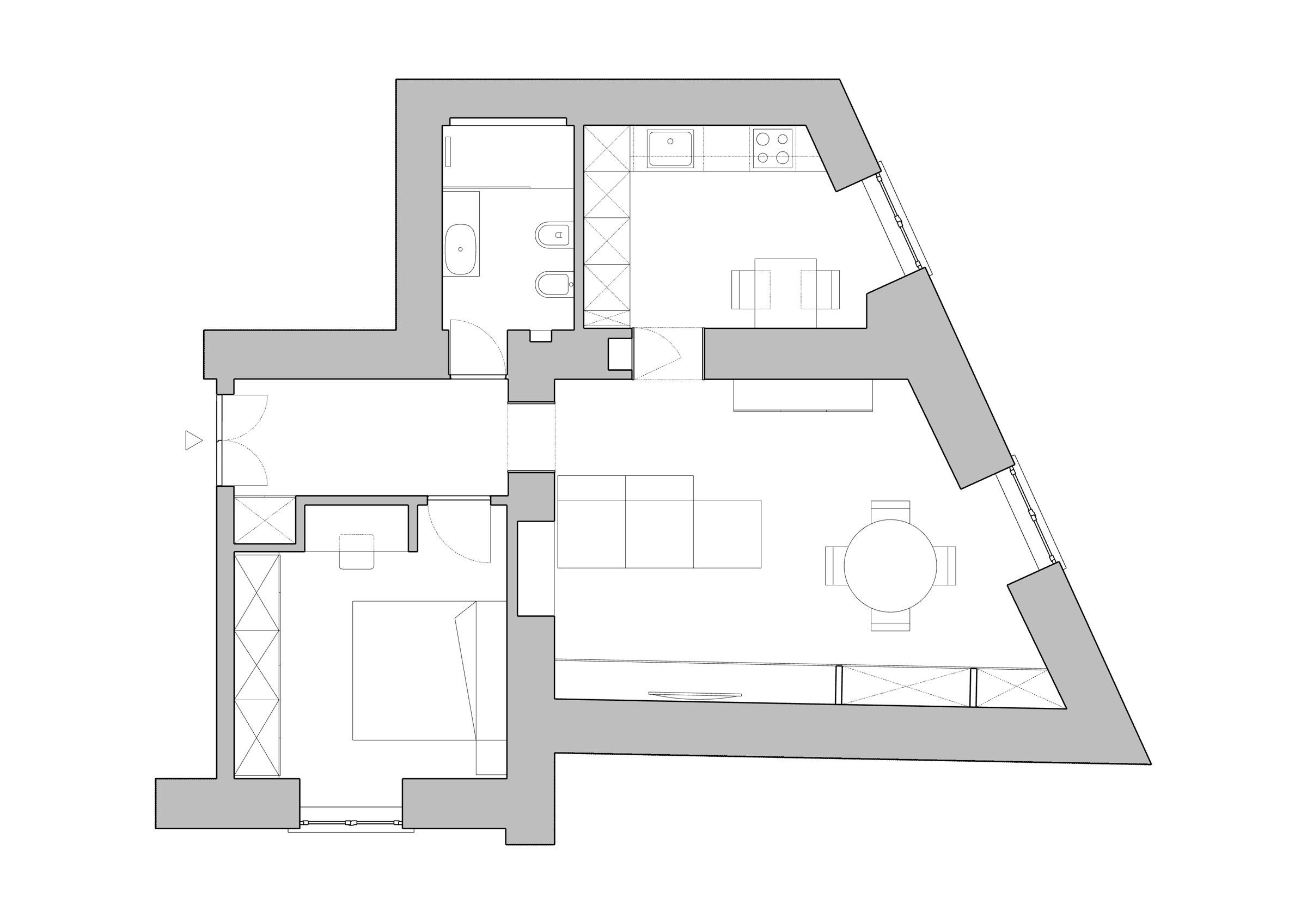 The floor plan: more functional spaces thanks to the alcoves and the fitted wall unit in the living room.