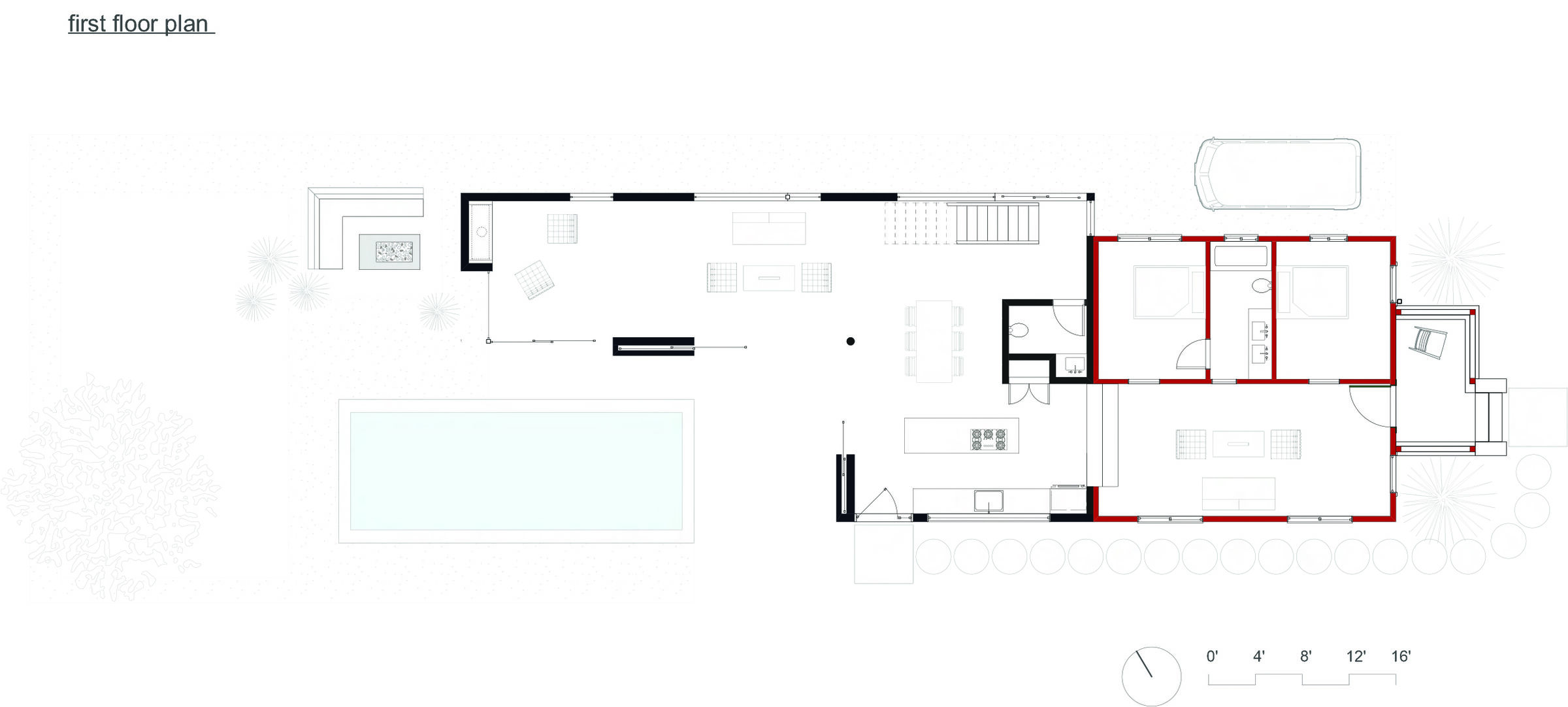 first floor addition and existing in red