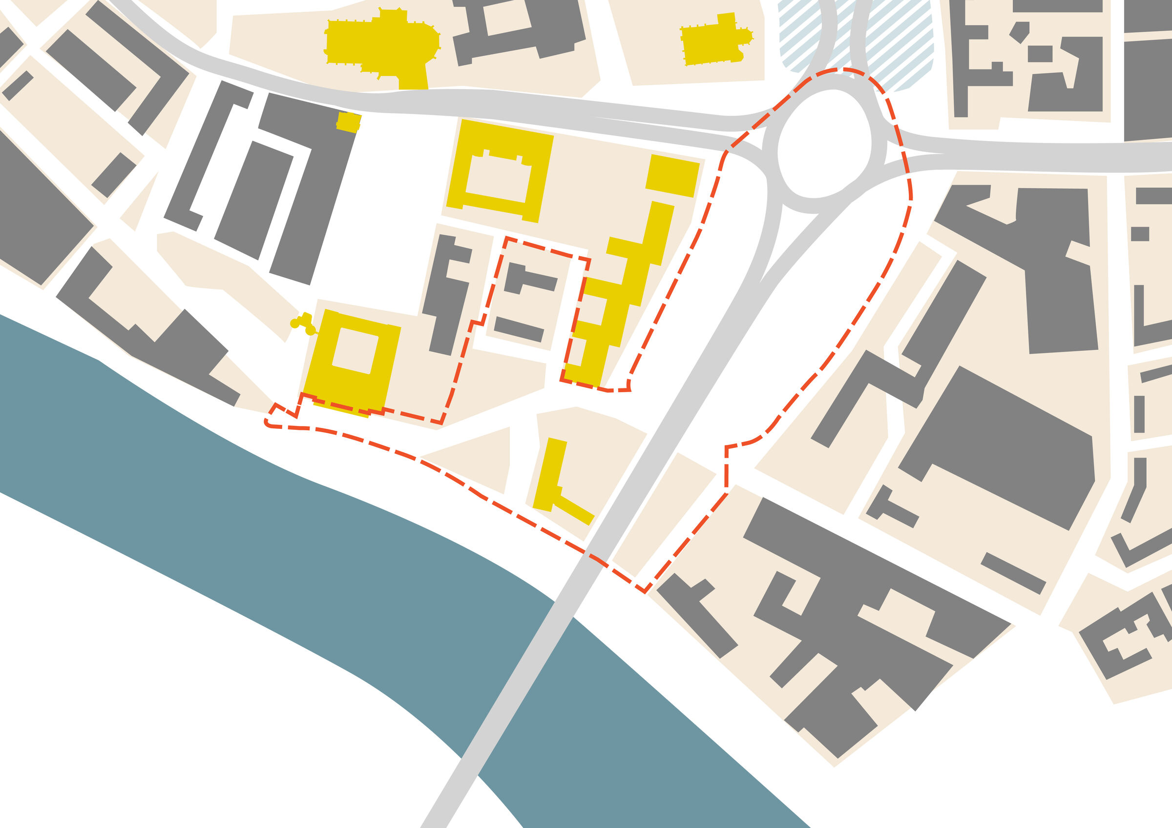 Map of the area following its reconstruction after World War II.