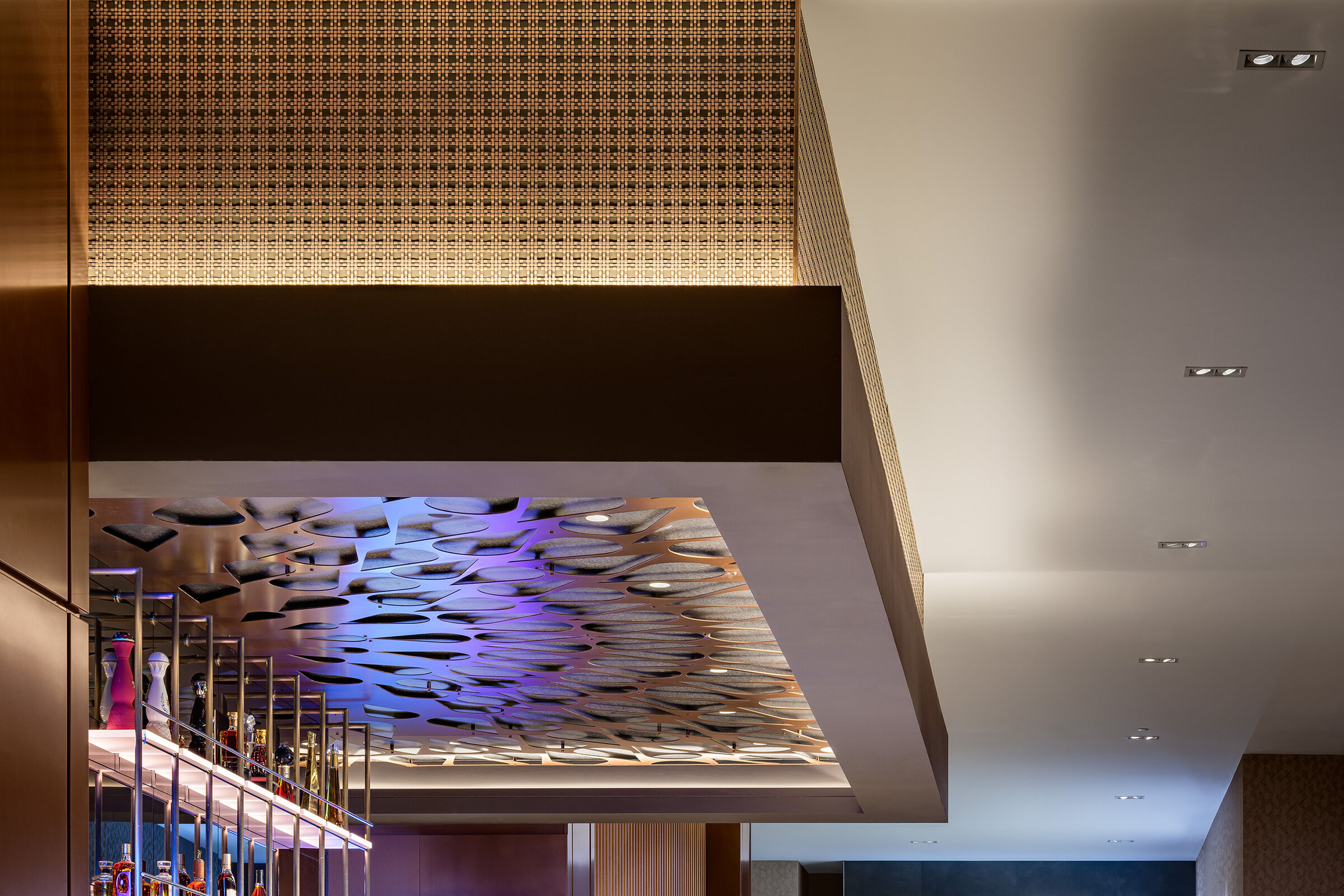 M33-5 in Plated Antique Copper finish as a ceiling cladding feature above a bar at Jamul Casino