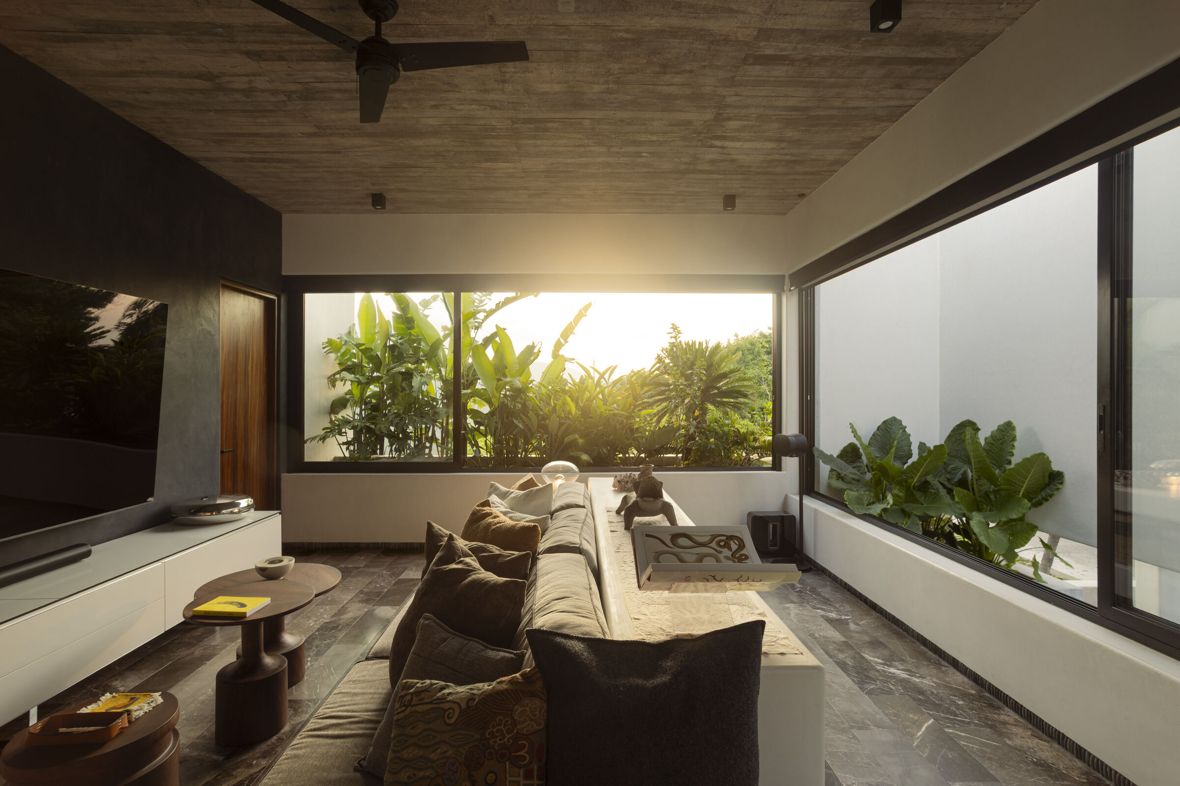 The media room offers an intimate retreat within the house.