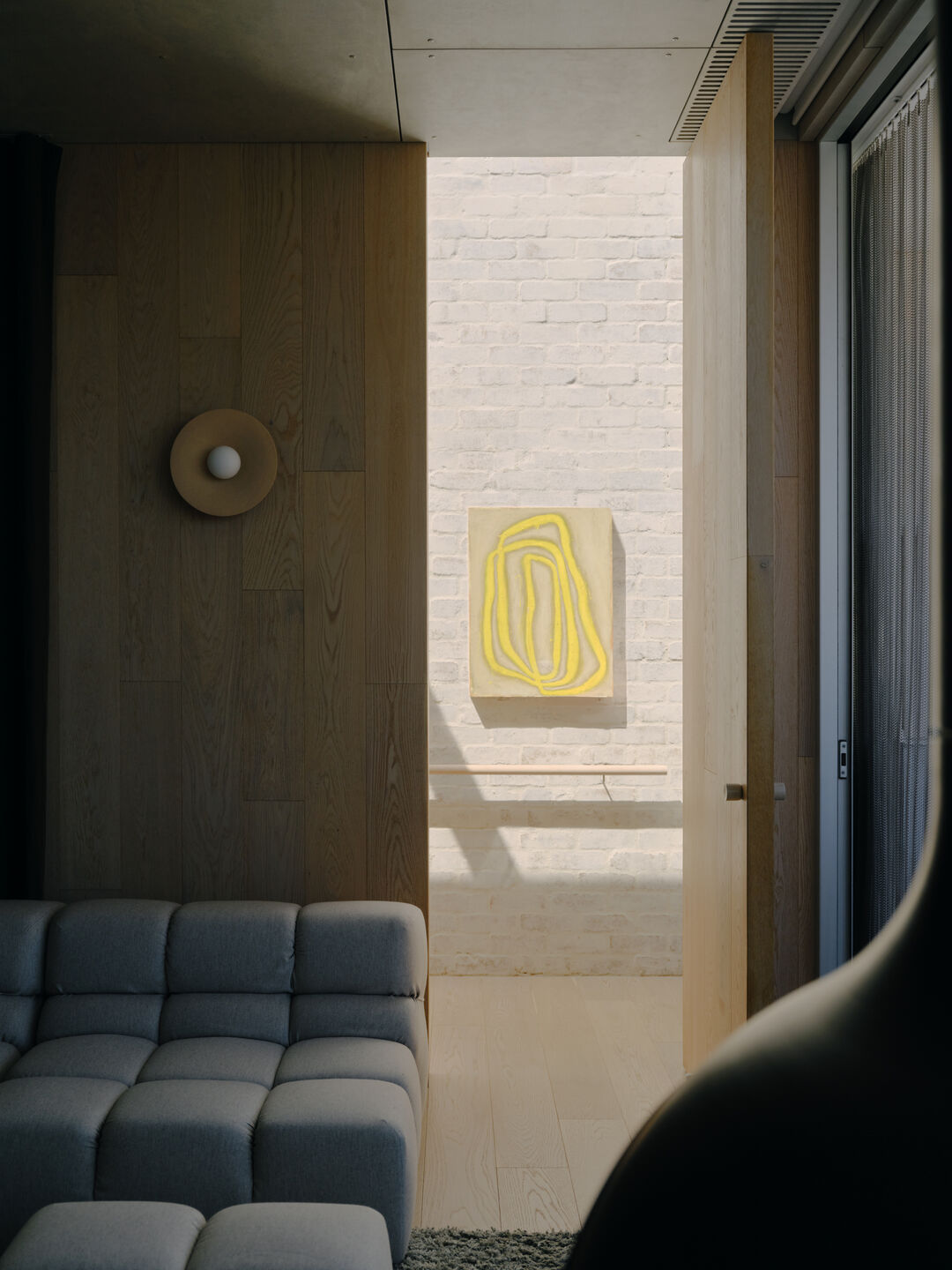 A detail of the stair landing from the upper level retreat.