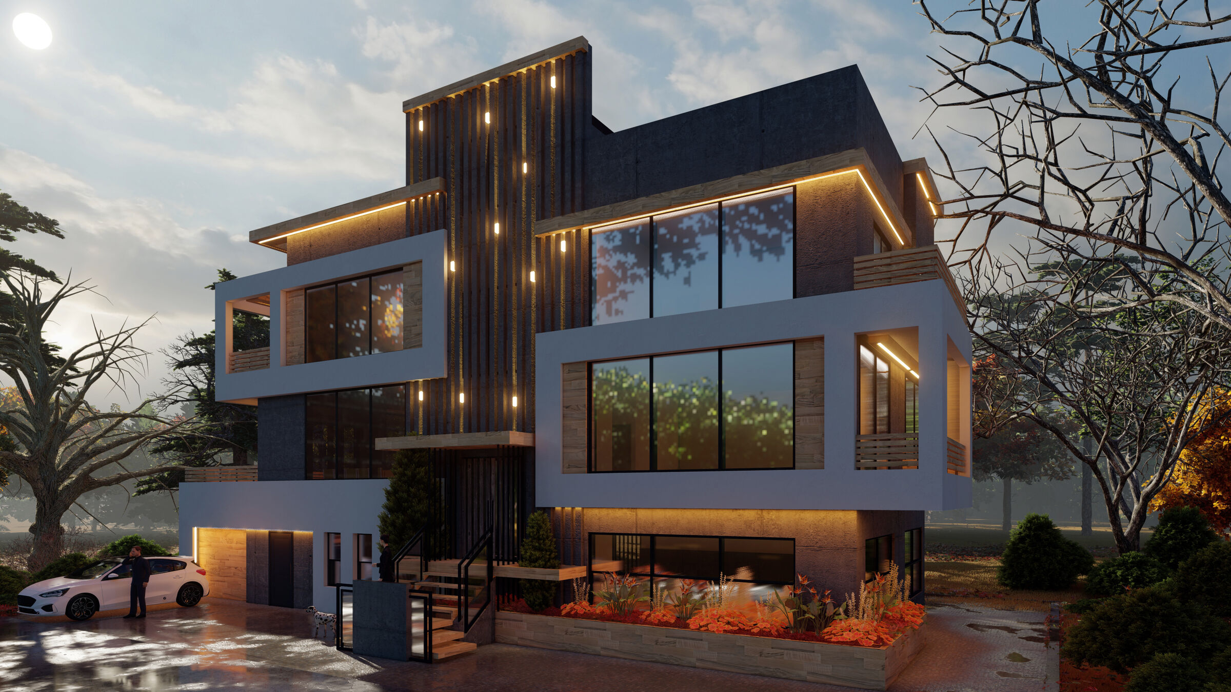Contemporary residence – dusk view