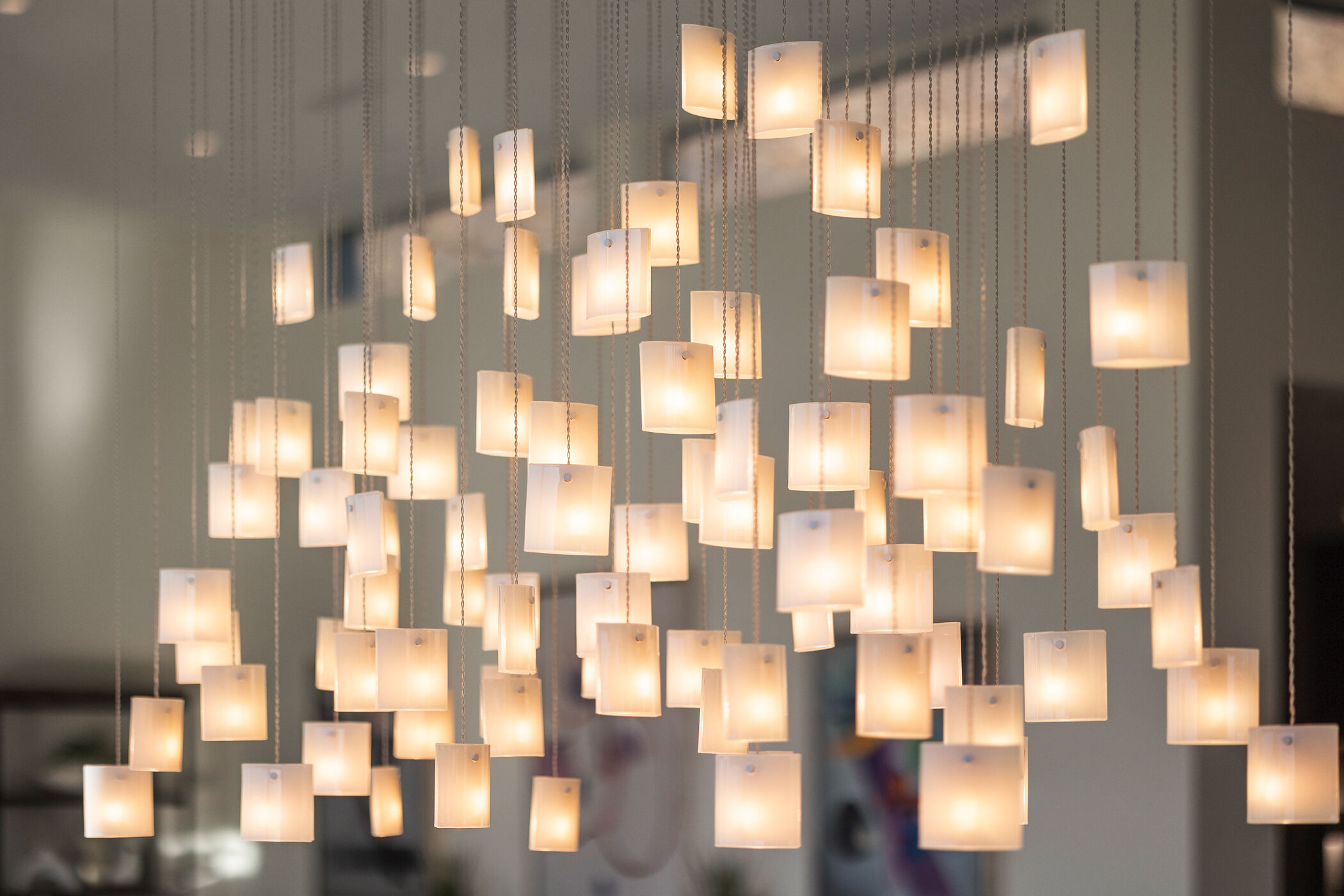 A custom glass composition designed specifically for the scale and proportions of the space.