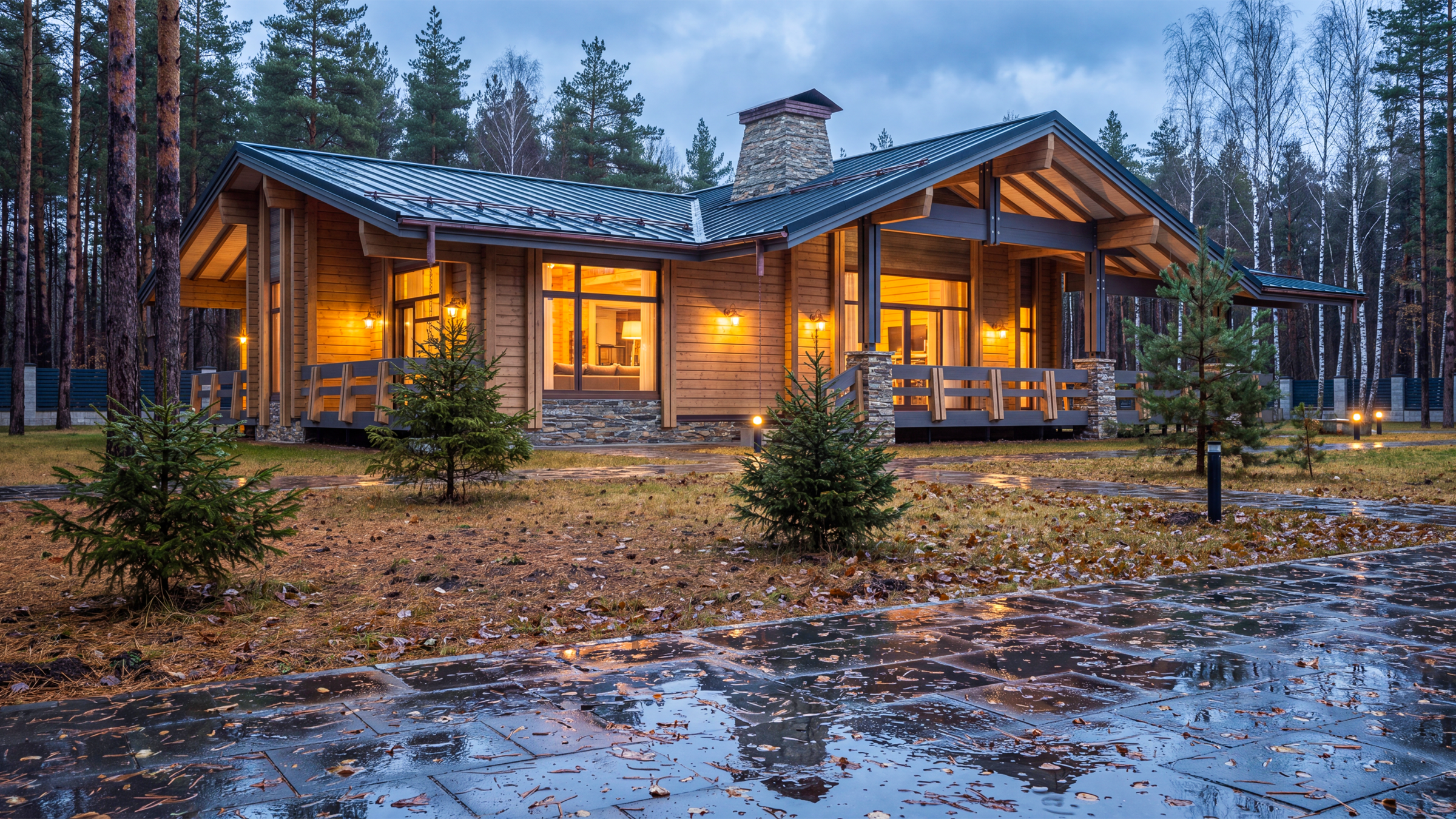 Vera-2 Residence — timber façade, terrace and natural stone.