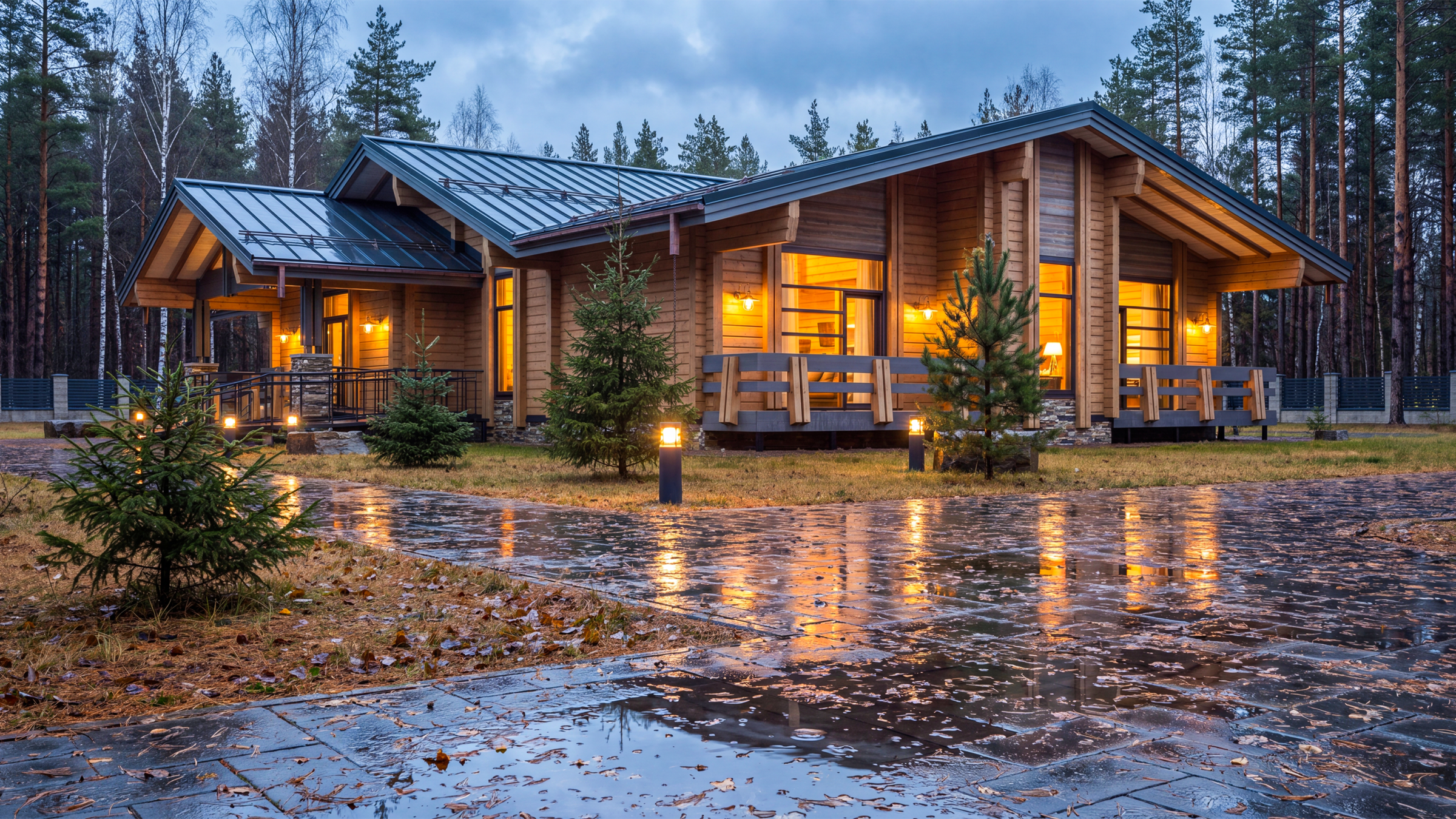 Vera-2 Residence — evening view of the entrance.