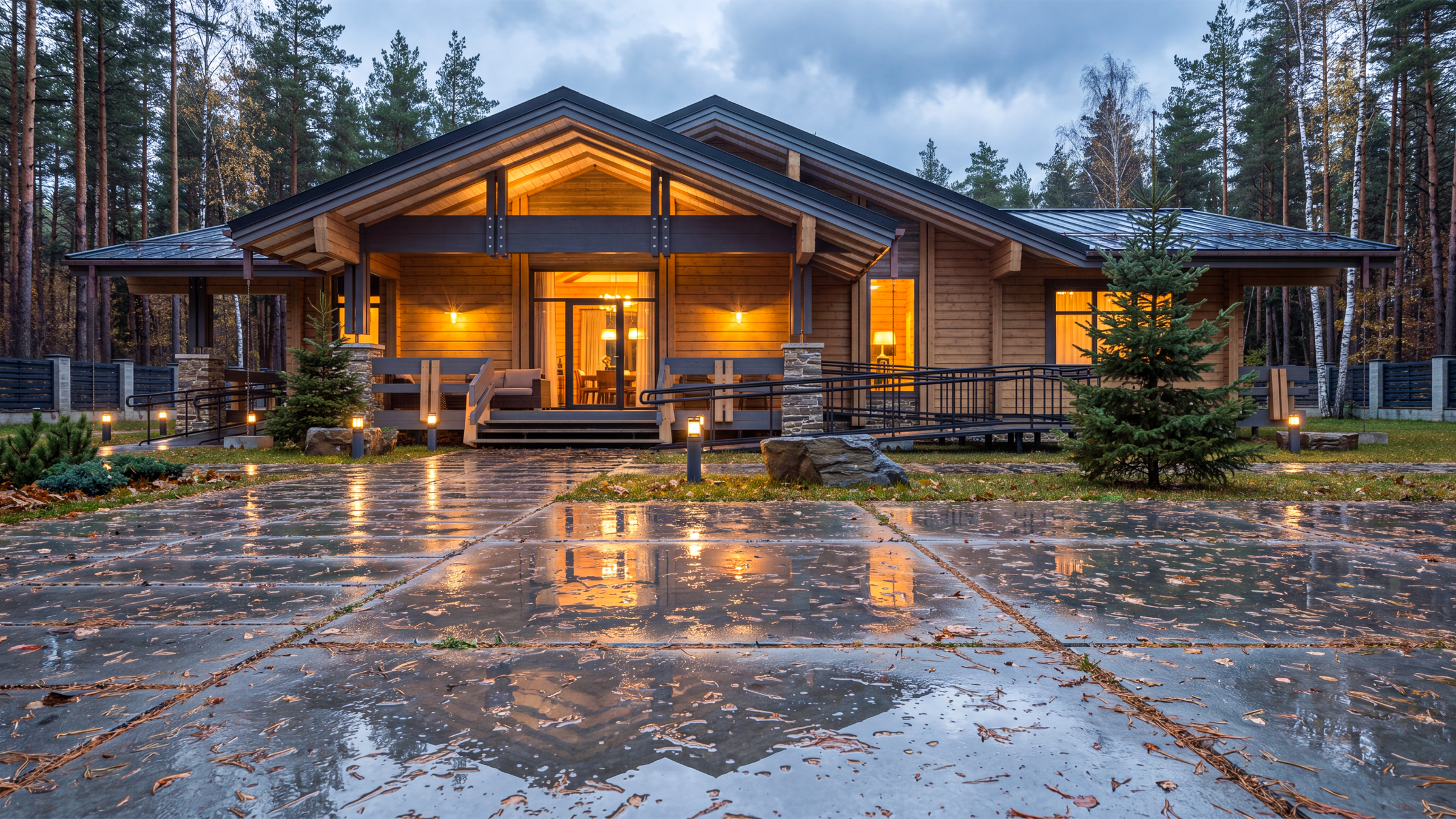 Vera-2 Residence — single-storey timber home in a forest setting.