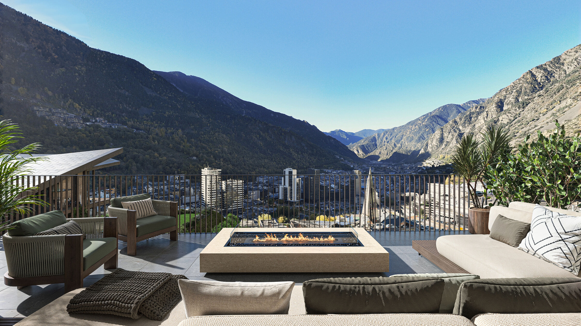 Rooftop terrace with fire pit overlooking Andorra la Vella