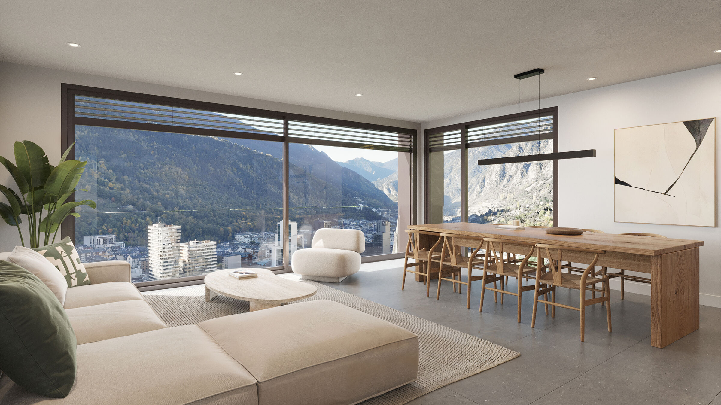 Open-plan living and dining area overlooking Andorra la Vella