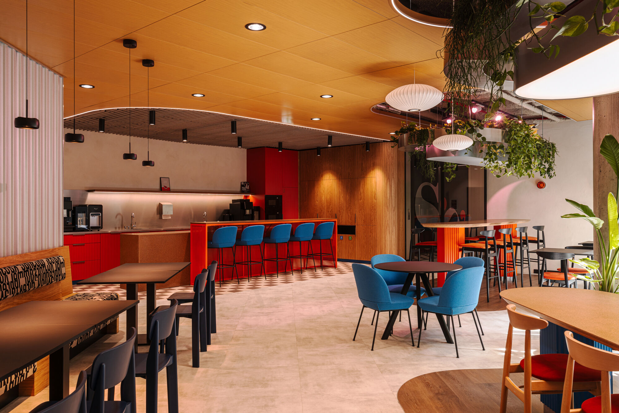 One of the office kitchens combined with a dining area.