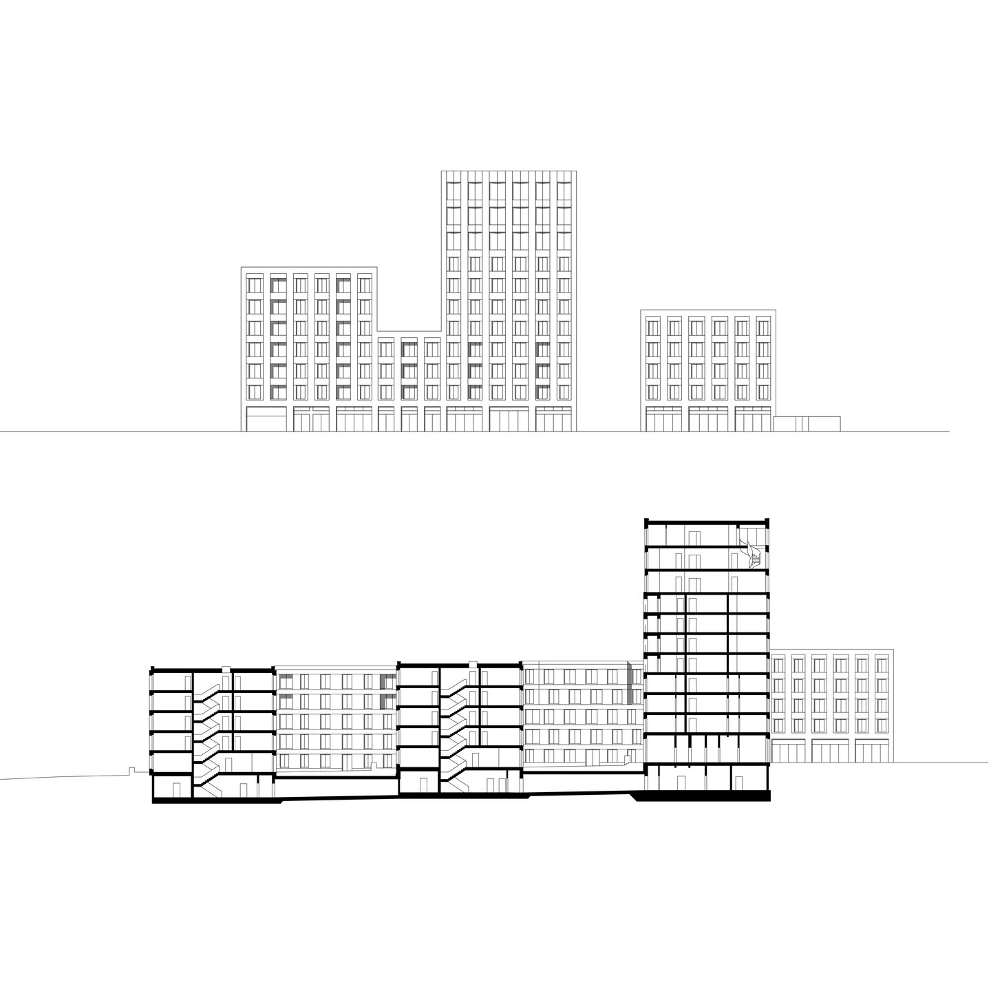 Elevation and section