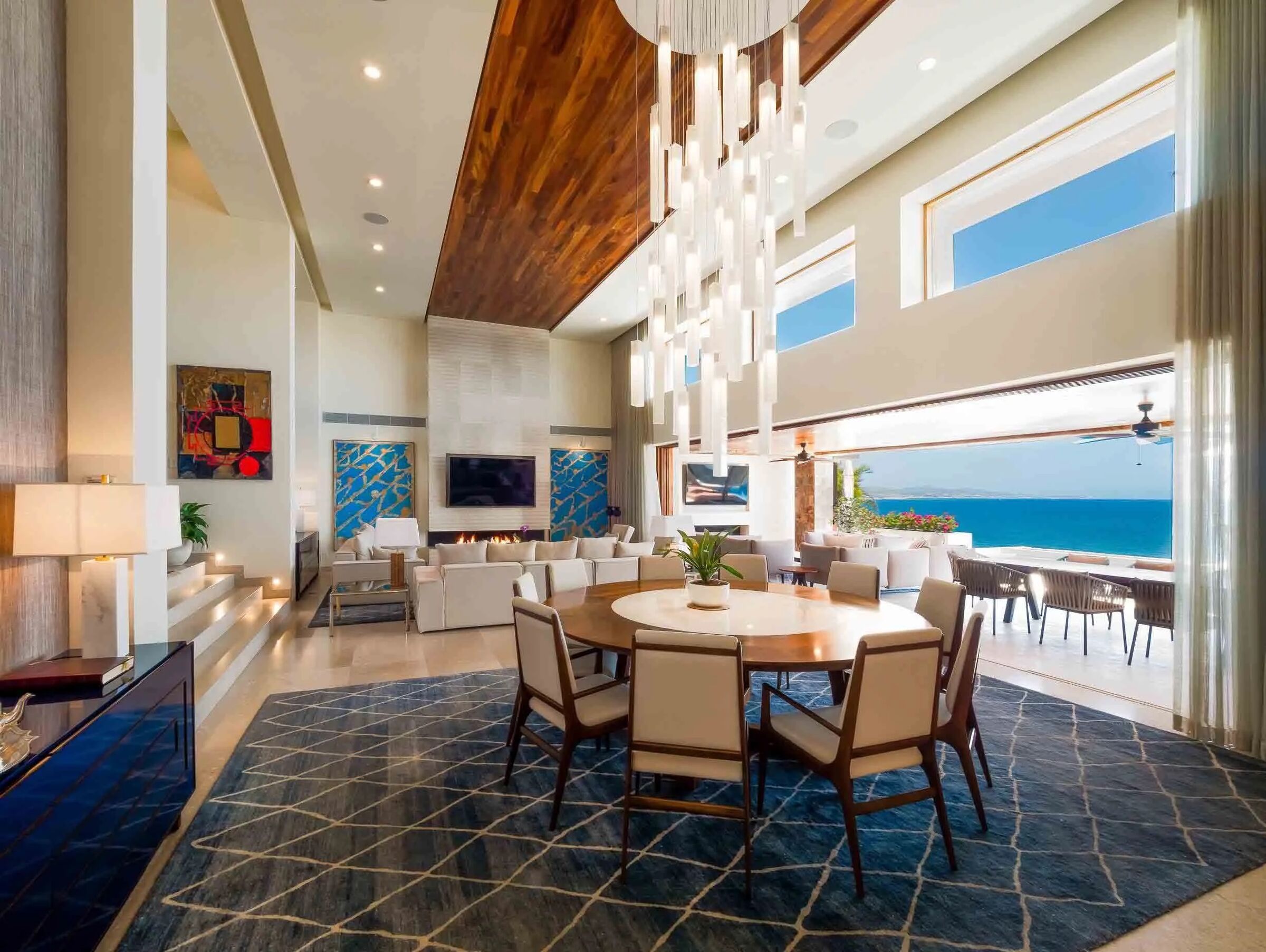 Luxury chandelier overlooking the Sea of Cortez, designed to complement the scale and architecture of the residence.