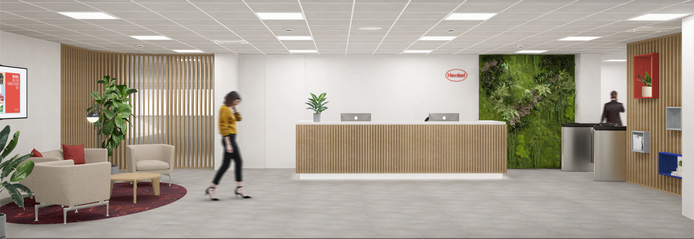 Renders of the reception area