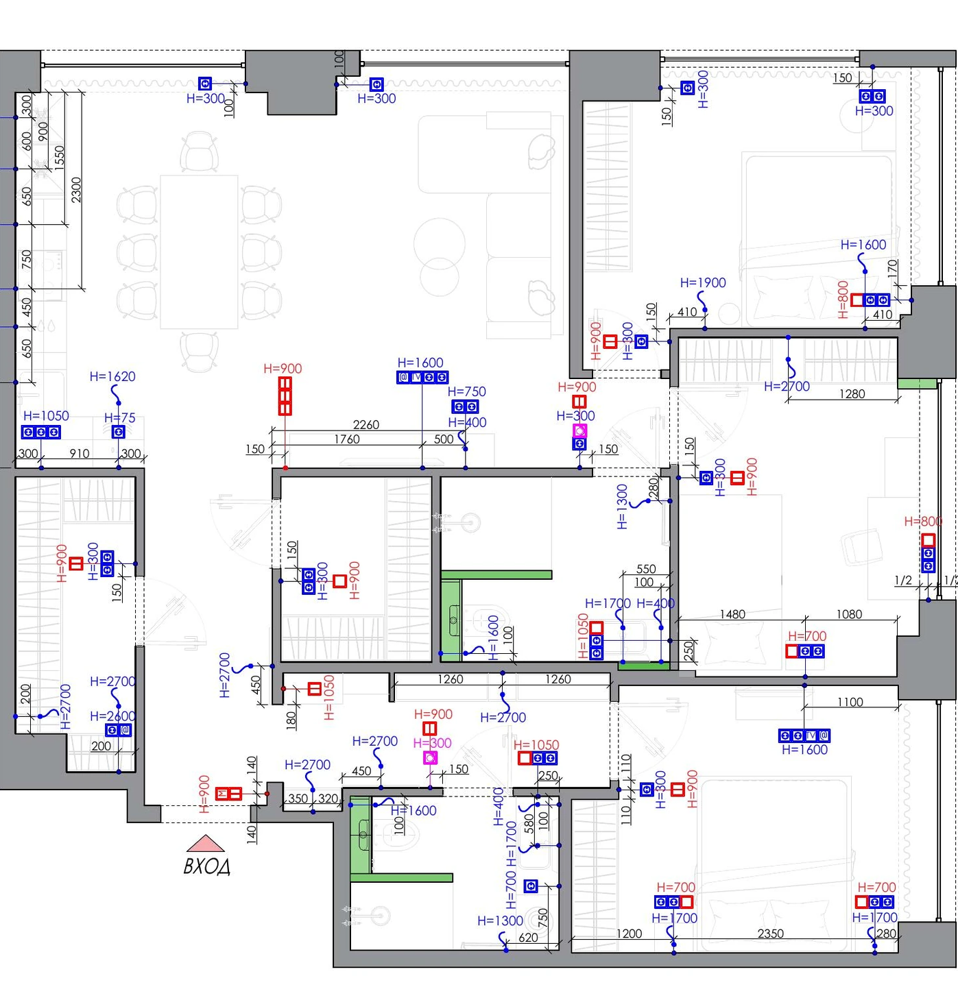 Electrical layout plan — working drawing by RemBrand, design project, 2026.