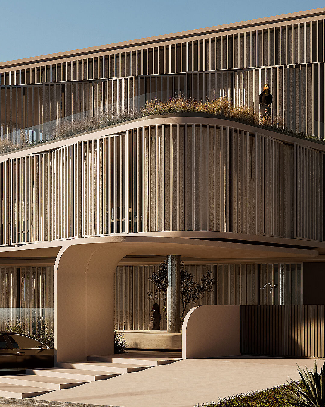 The recessed entrance creates a transition between the public realm and the workplace.