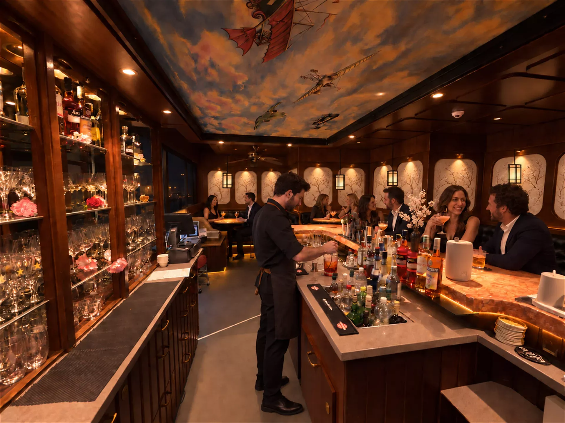 Bar and surrounding hospitality interior