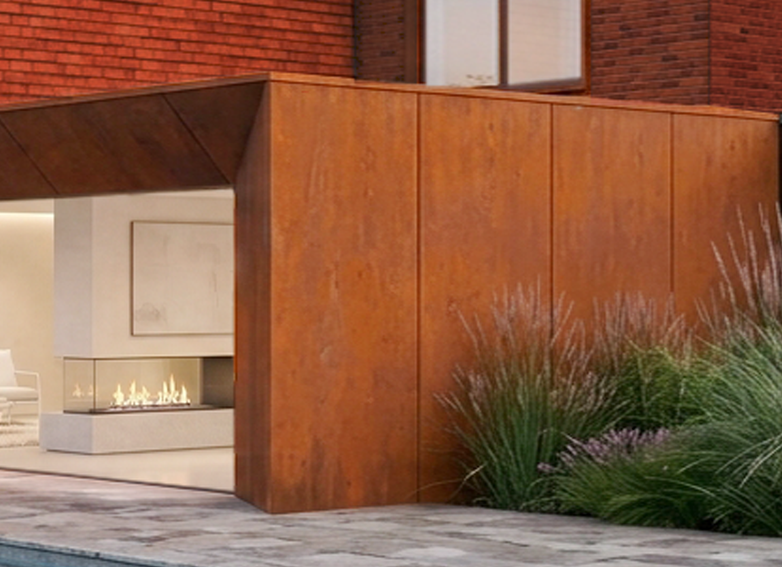 Corten steel detail at Jasmine HOuse