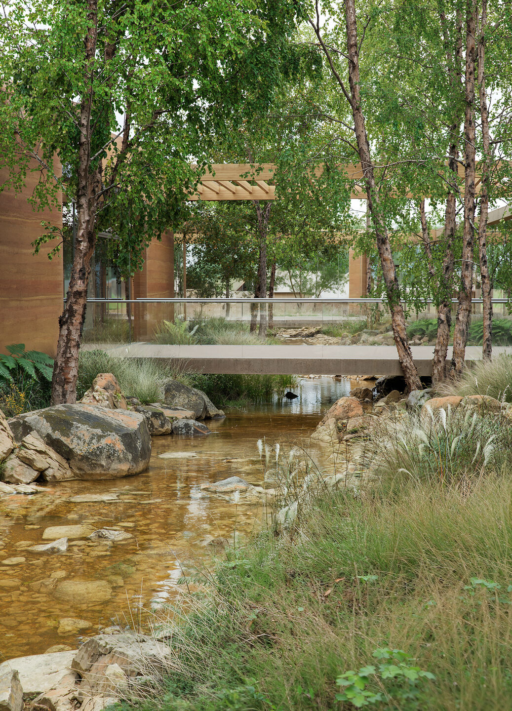 Bridges over creek link the galleries