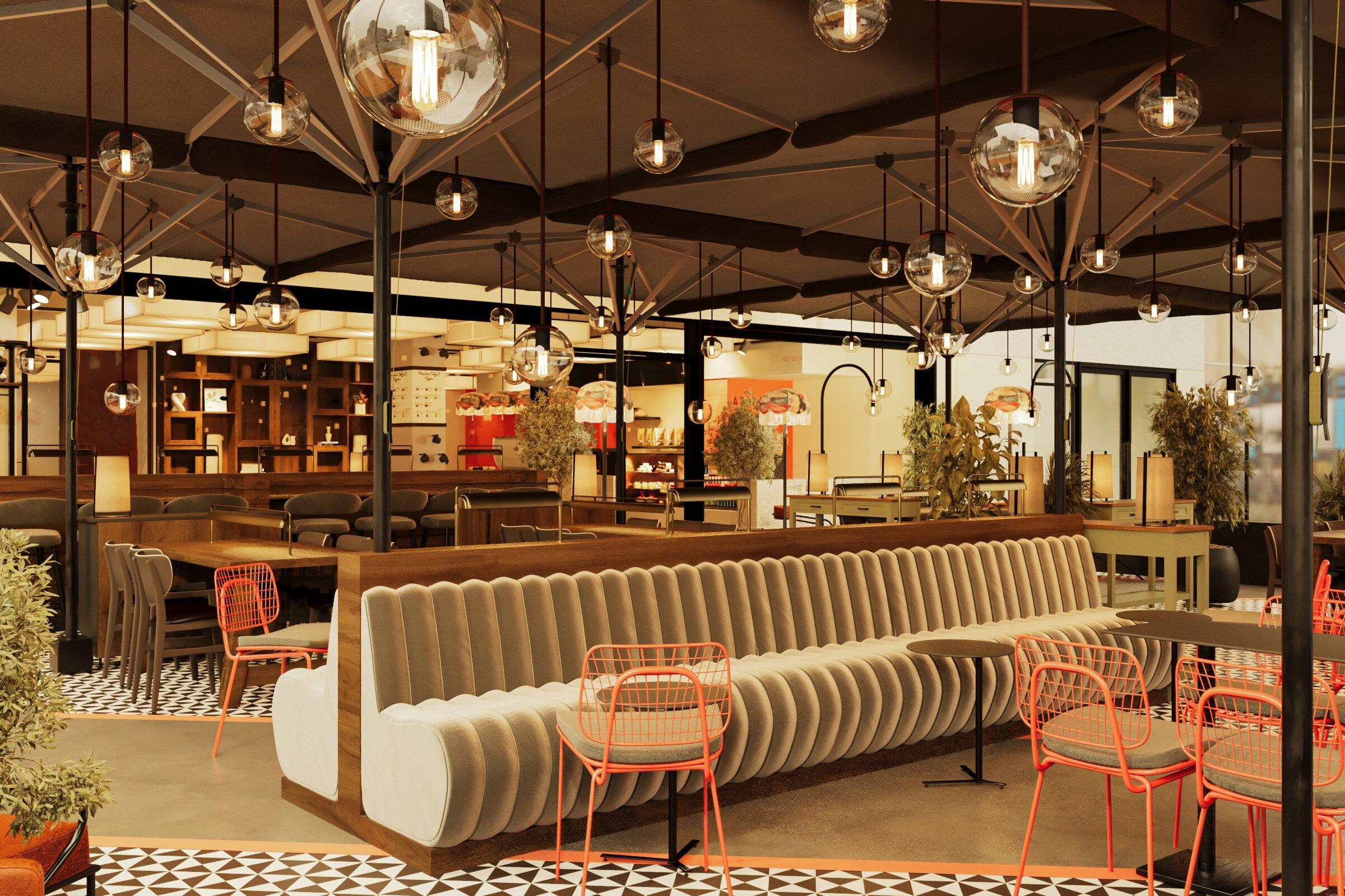 Design rendering, terrace with banquette