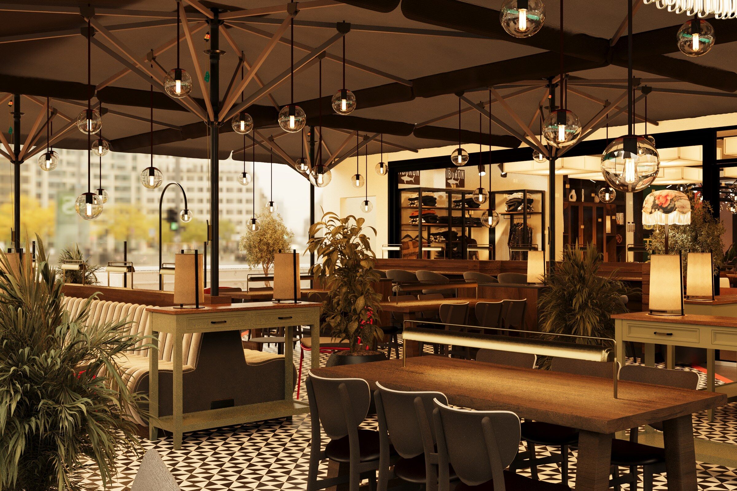 Design rendering, terrace tables