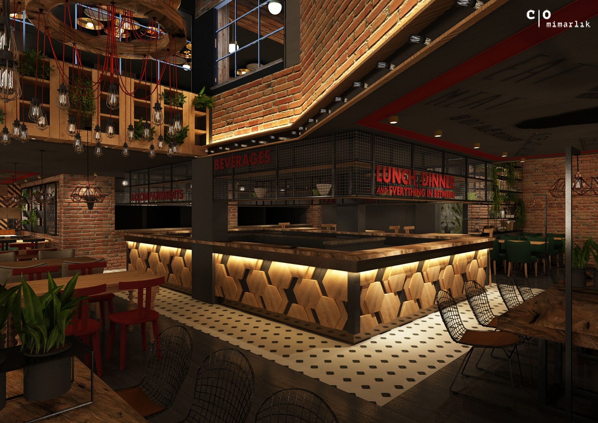 Design rendering, bar counter